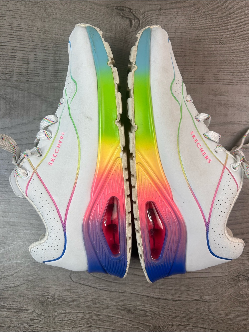 Skechers Air Cushion White Sneakers with Rainbow Gradient Sole Women’s Size 8 - Picture 8 of 10